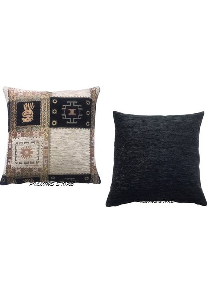 Geometrik Desenli Siyah Kırlent Kılıfı Seti 45CM*45CM -2 Adet
