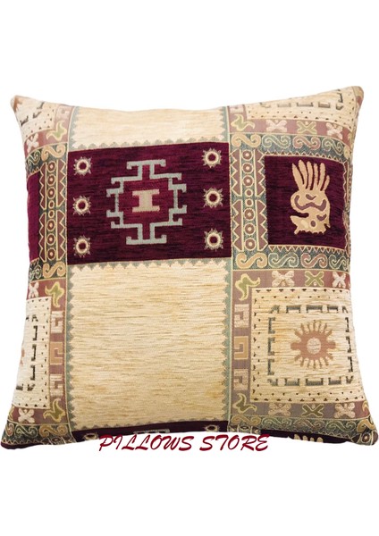 Geometrik Desenli Bordo Kırlent Kılıfı Seti 45CM*45CM -2 Adet