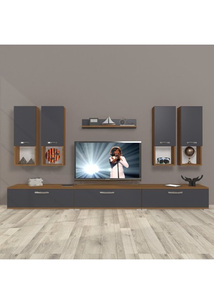 Eko 8da Mdf Tv Ünitesi Tv Sehpası - Ceviz - Antrasit