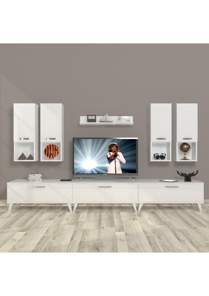 Eko 8da Slm Retro Tv Ünitesi Tv Sehpası - Parlak Beyaz
