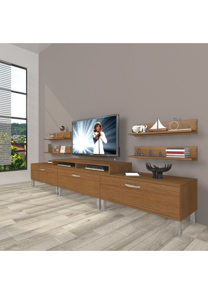 Ekoflex 270R Slm Krom Ayaklı Tv Ünitesi Tv Sehpası - Naturel Ceviz