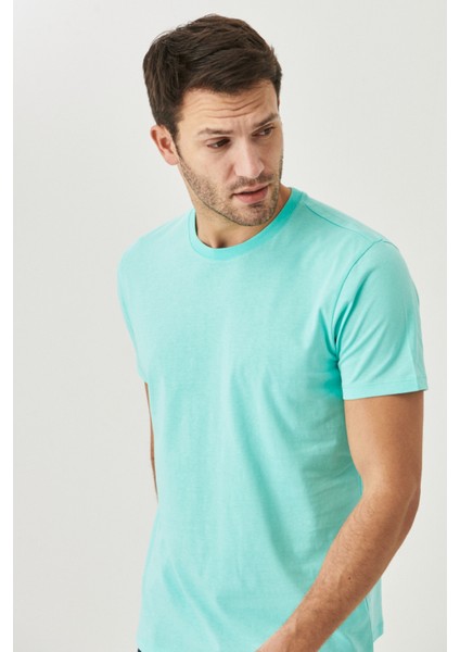 AC&Co / Altınyıldız Classics Erkek Beyaz-turkuaz-sax Slim Fit Dar Kesim Bisiklet Yaka 3'lü %100 Pamuk Tişört Paketi fırsatları