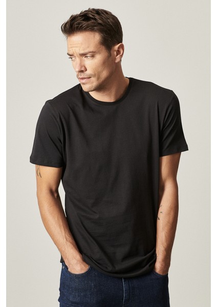 AC&Co / Altınyıldız Classics Erkek Sıyah-hakı-grı Melanj Slim Fit Dar Kesim Bisiklet Yaka 3'lü %100 Pamuk Tişört Paketi