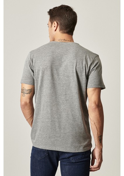AC&Co / Altınyıldız Classics Erkek Sıyah-hakı-grı Melanj Slim Fit Dar Kesim Bisiklet Yaka 3'lü %100 Pamuk Tişört Paketi