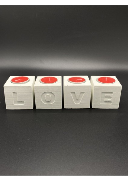 4'lü Beyaz Love Dekoratif Mumluk
