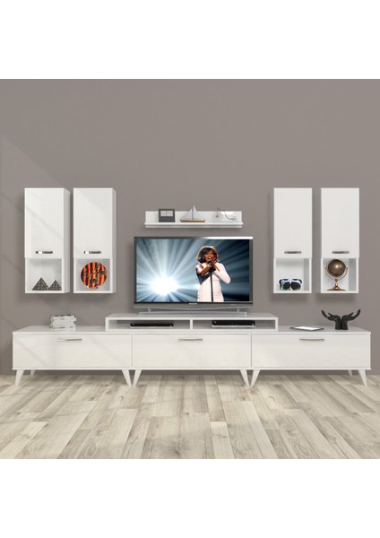 Ekoflex 8da Mdf Retro Tv Ünitesi Tv Sehpası - Parlak Beyaz