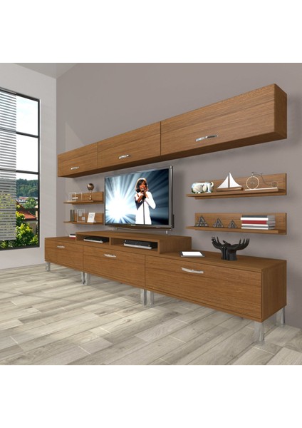 Ekoflex 8y Slm Krom Ayaklı Tv Ünitesi Tv Sehpası - Naturel Ceviz