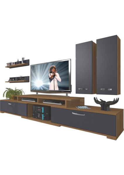 Flex 5D130 Mdf Tv Ünitesi Tv Sehpası - Ceviz - Antrasit