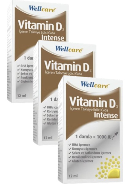 Vitamin D3 Intense 1000 Iu 12 ml 3'lü
