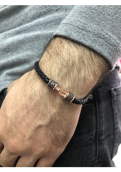 Gümüş Safir Taşlı Erkek Bileklik