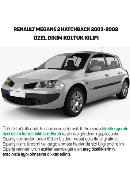 Oto Pandami Renault Megane 2 Hatchback 2003-2009 Özel Dikim Gri Siyah Keten Koltuk Kılıfı