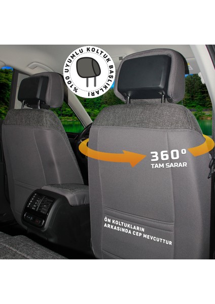 Peugeot Rifter 2019+ Özel Dikim Gri Füme Keten Koltuk Kılıfı