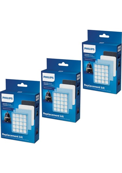 Philips Uyumlu Fc 9323 Powerpro Compact Süpürge 3 Kutu Filtre Seti