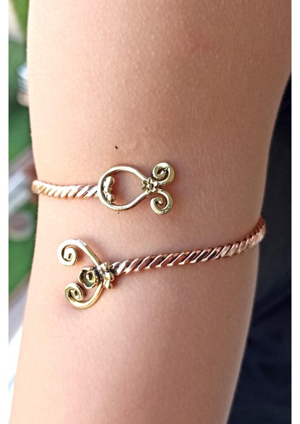 Motif Şekilli Burgulu El Yapımı Ayarlanabilir Bakır Kol Bilekliği Pazılık