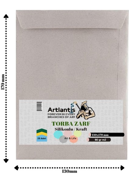 Torba Zarf Kraft Silikonlu 90 gr 13 x 17 cm 25'li