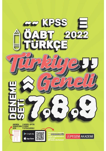 Pegem Akademi Yayıncılık 2022 KPSS ÖABT Türkçe 7-8-9 (3'lü Deneme)