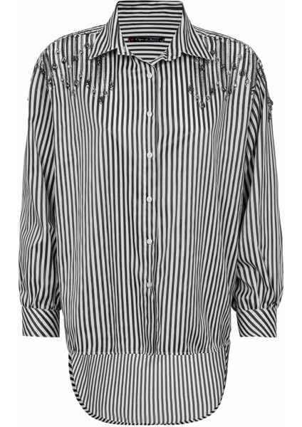 Cipo&Baxx WH122 Siyah Çizgili Oversize Bayan Gömlek