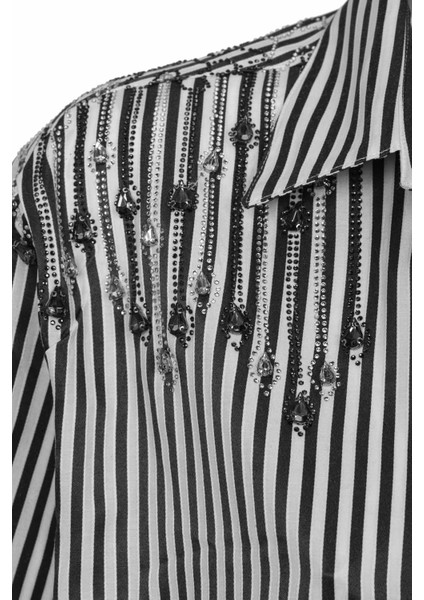 Cipo&Baxx WH122 Siyah Çizgili Oversize Bayan Gömlek