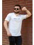 Beyaz Slim Fit Invisible Yazılı Kısa Kollu V Yaka Erkek Tişört 20ETSHNVSB 6