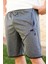 Erkek Gri Petek Kumaş Cepli Gizli Fermuarlı Ipli Kısa Bermuda Şort 21ESRTKPET 3