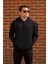 Erkek Siyah Düz Basic Kapüşonlu Cepli Oversize Sweatshirt 21ESWT1KNG 1