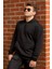 Erkek Siyah Düz Basic Kapüşonlu Cepli Oversize Sweatshirt 21ESWT1KNG 3