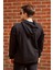 Erkek Siyah Düz Basic Kapüşonlu Cepli Oversize Sweatshirt 21ESWT1KNG 6