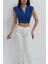 Kolsuz Dekolteli Beli Bantlı Crop Bluz Mavi 1