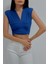 Kolsuz Dekolteli Beli Bantlı Crop Bluz Mavi 2