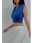 Kolsuz Dekolteli Beli Bantlı Crop Bluz Mavi 4