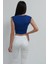 Kolsuz Dekolteli Beli Bantlı Crop Bluz Mavi 5