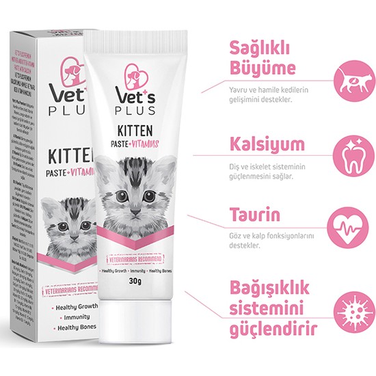 Vet's Plus Yavru Kediler için Multivitamin Kedi Macunu 30gr (Kalsiyumlu ve Taurinli)