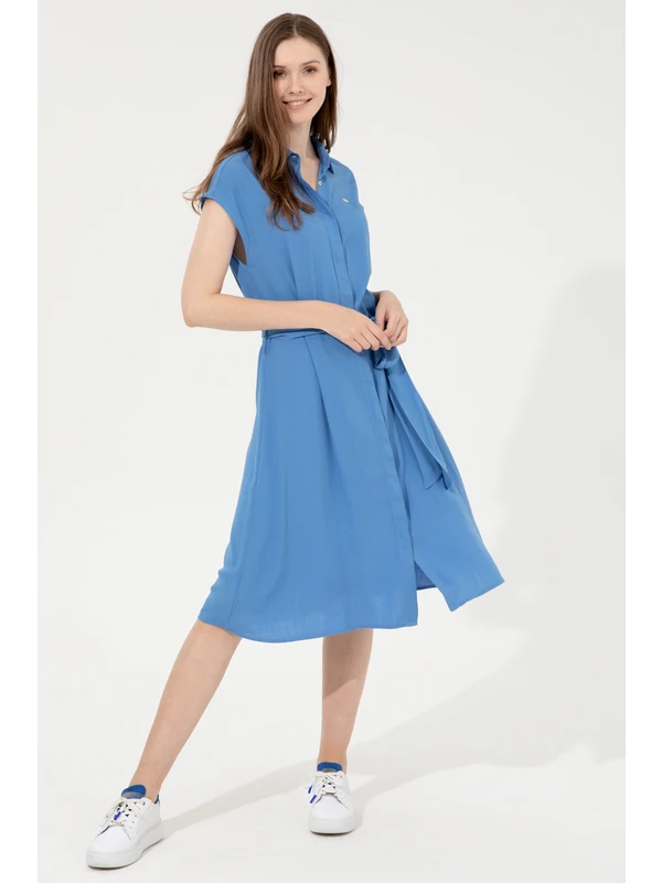 U.S. Polo Assn. Kadın Mavi Dokuma Elbise 50246329-VR036
