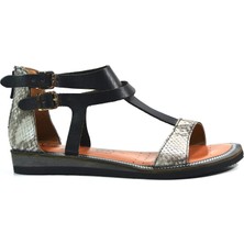 Beety CR.107  Deri Siyah & Kahverengi Tokalı Kadın Bodrum Sandalet