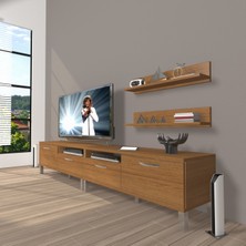 Decoraktiv Eko 200R Mdf Krom Ayaklı Tv Ünitesi Tv Sehpası - Naturel Ceviz