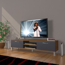 Decoraktiv Eko 140 Mdf DVD Krom Ayaklı Tv Ünitesi Tv Sehpası - Ceviz - Antrasit