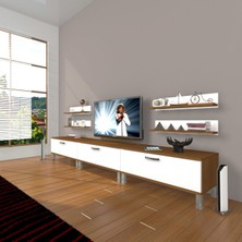 Decoraktiv Eko 270R Slm Krom Ayaklı Tv Ünitesi Tv Sehpası - Ceviz - Beyaz