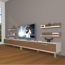 Decoraktiv Eko 360R Slm Krom Ayaklı Tv Ünitesi Tv Sehpası - Beyaz - Ceviz