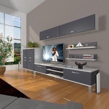 Decoraktiv Eko 6y Mdf DVD Krom Ayaklı Tv Ünitesi Tv Sehpası - Beyaz - Antrasit