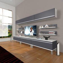 Decoraktiv Eko 8y Mdf Krom Ayaklı Tv Ünitesi Tv Sehpası - Beyaz - Antrasit