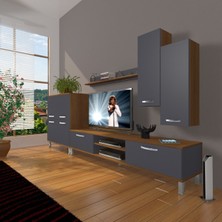 Decoraktiv Eko 6 Mdf DVD Krom Ayaklı Tv Ünitesi Tv Sehpası - Ceviz - Antrasit