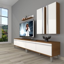 Decoraktiv Eko 5220T Mdf Krom Ayaklı Tv Ünitesi Tv Sehpası - Ceviz - Beyaz