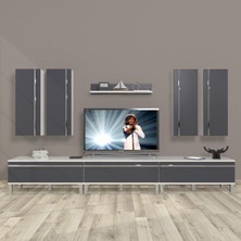 Decoraktiv Eko 8d Mdf Krom Ayaklı Tv Ünitesi Tv Sehpası - Beyaz - Antrasit