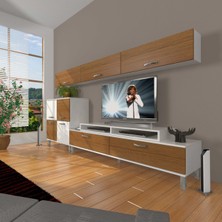 Decoraktiv Ekoflex 8 Slm Krom Ayaklı Tv Ünitesi Tv Sehpası - Beyaz - Ceviz