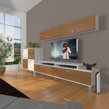 Decoraktiv Ekoflex 6y Slm Krom Ayaklı Tv Ünitesi Tv Sehpası - Beyaz - Ceviz