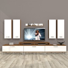 Decoraktiv Ekoflex 8d Slm Krom Ayaklı Tv Ünitesi Tv Sehpası - Ceviz - Beyaz