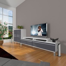 Decoraktiv Ekoflex On Mdf Krom Ayaklı Tv Ünitesi Tv Sehpası - Beyaz - Antrasit