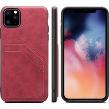 Iphone 11 Pro Max Red Için Kart Yuvaları Pu+Tpu Kılıfı