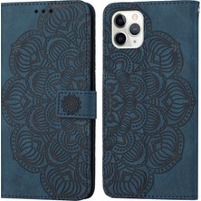 Iphone 11 Pro Max Blue Için Mandala Deri Kılıf