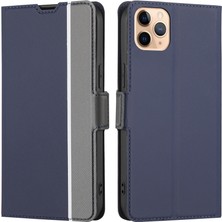 Iphone 11 Pro Max Blue Için Twill Doku Deri Kılıf